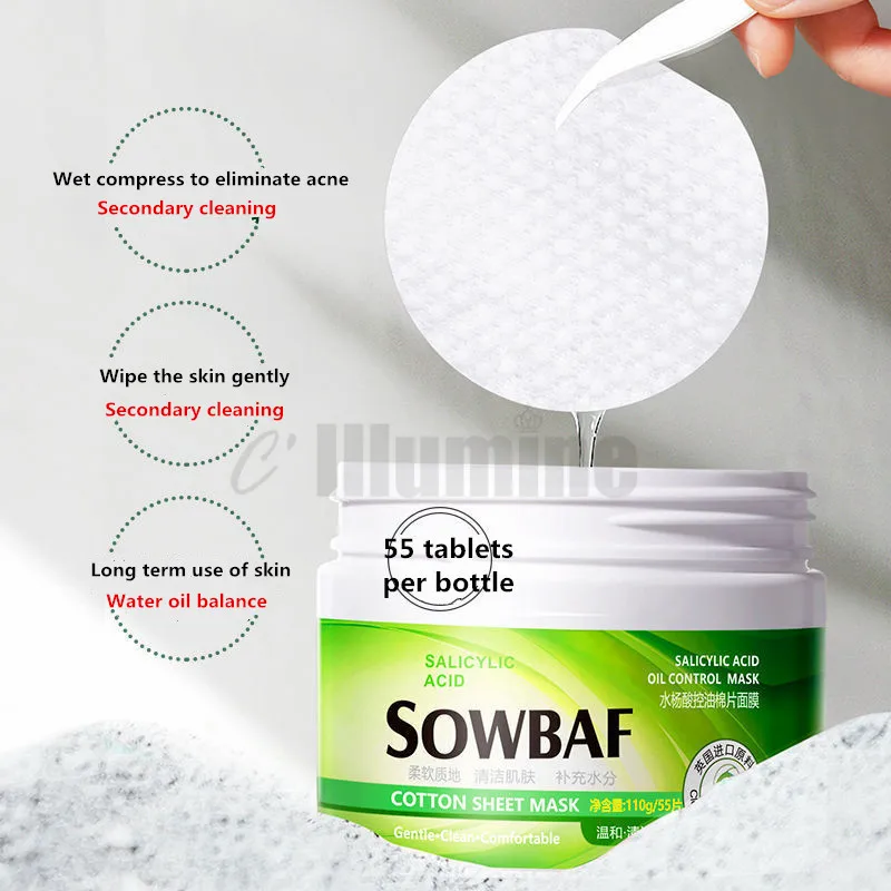 

Salicylic Acid Print Acne Anti Acne Black Head Clean Shrink Pore Mask Cotton Sheet Brush Acid Acne Skin Care Mask Pimples Care