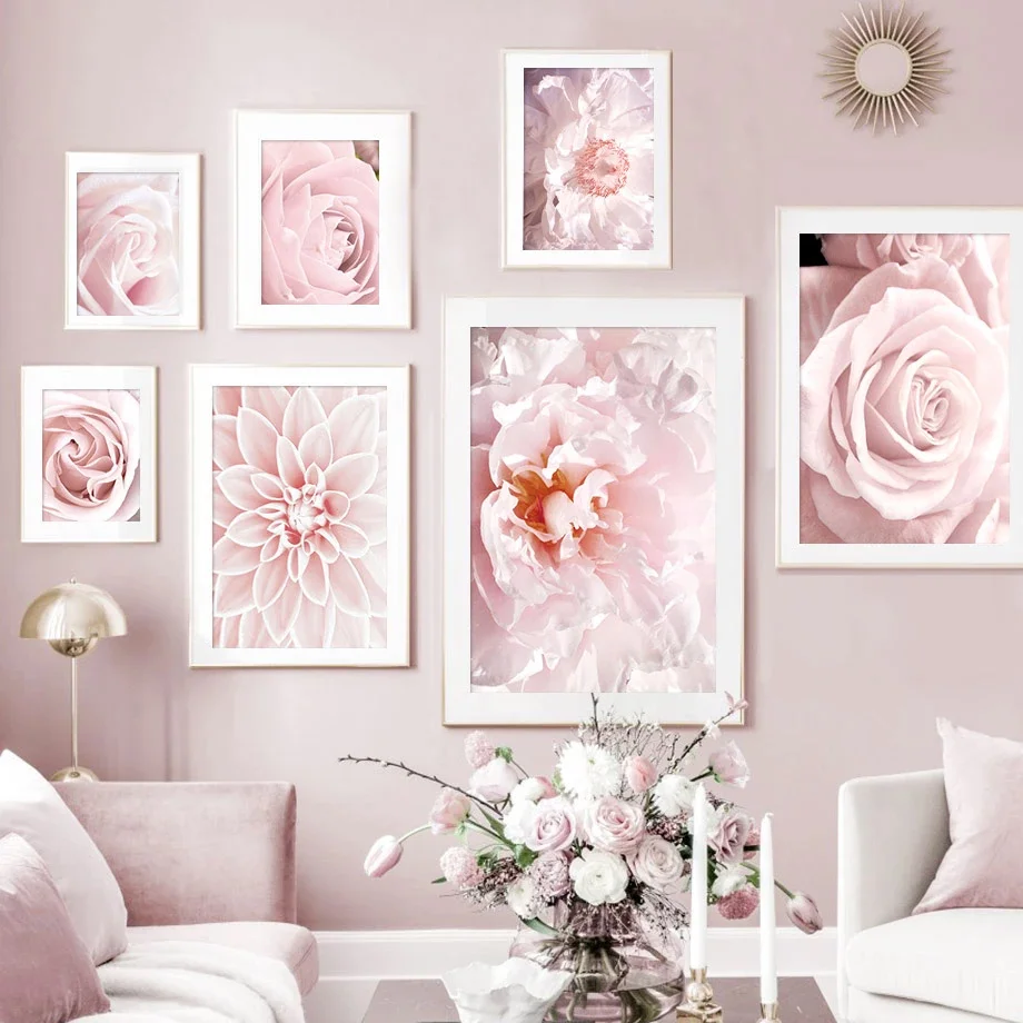 

Pink Flowers Rose Peony Wall Art Blooming Flowers Canvas Painting Nordic Posters and Prints Pictures for Living Room Home Decor