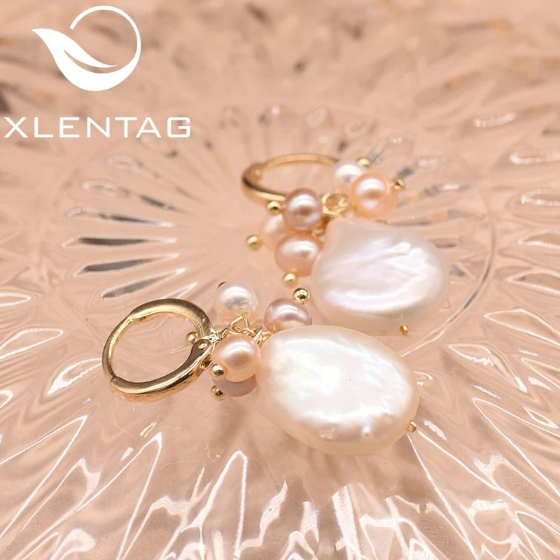 XlentAg 100% натуральные пресноводные белые жемчужные Висячие серьги для женщин