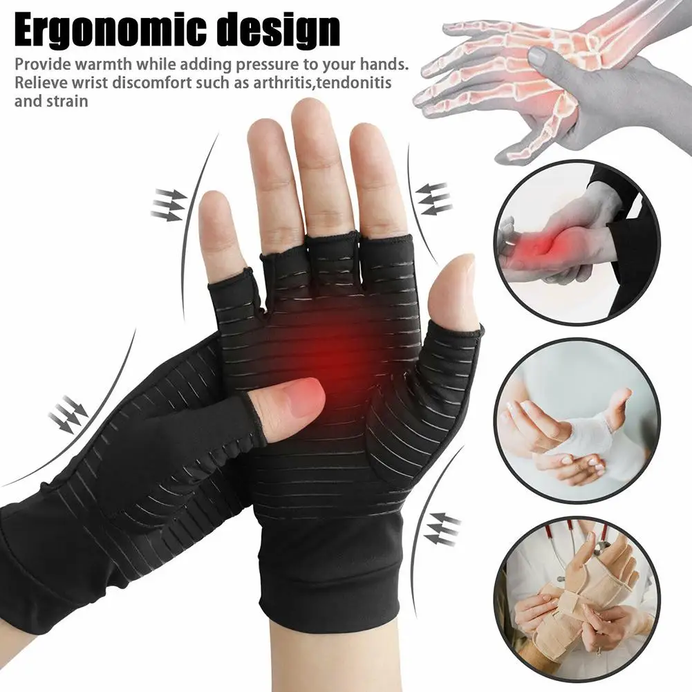 

1 Pair Unisex Arthritis Recovery Half Finger Compression Gloves Pain Relief