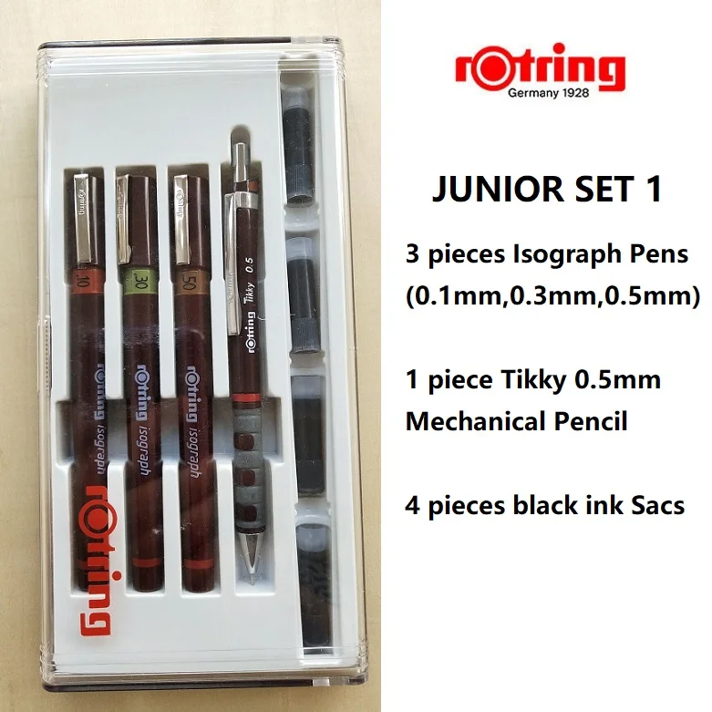 Rotring Master Set/Junior Set изограф заправленные чернила пористые ручки набор инструментов для рисования - Цвет: Junior Set 1