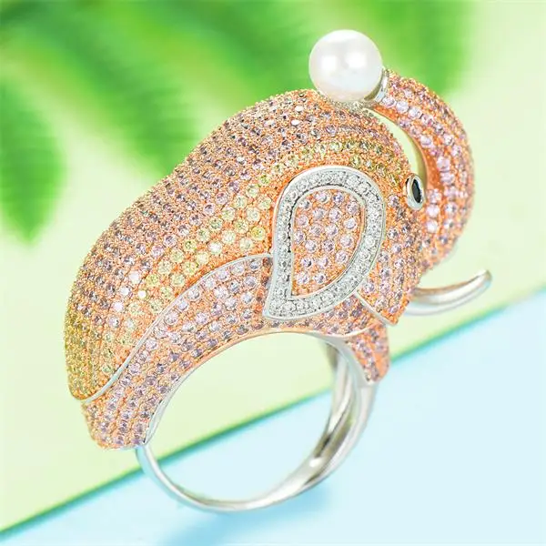 Pink Missvikki модные большие украшения в виде слонов кубический циркон модное кольцо для женщин палец кольцо бусины очаровательное кольцо Дубай пляжные украшения - Цвет основного камня: Pink