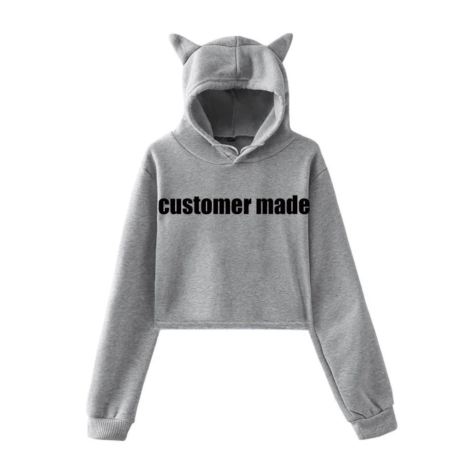 Укороченный топ с кошачьими ушками и логотипом на заказ толстовки свитшоты