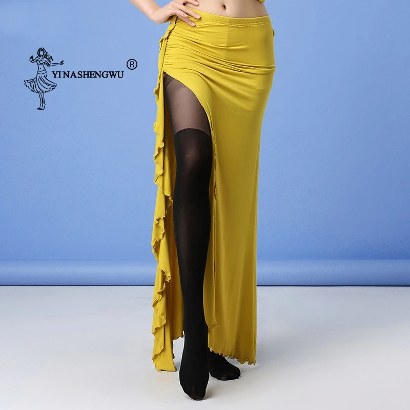 

Belly Dance Modal Skirt Sides Slits Skirt Sexy Women Oriental Belly Dance Skirt Female Dance Clothes Long Design 3 Size Black