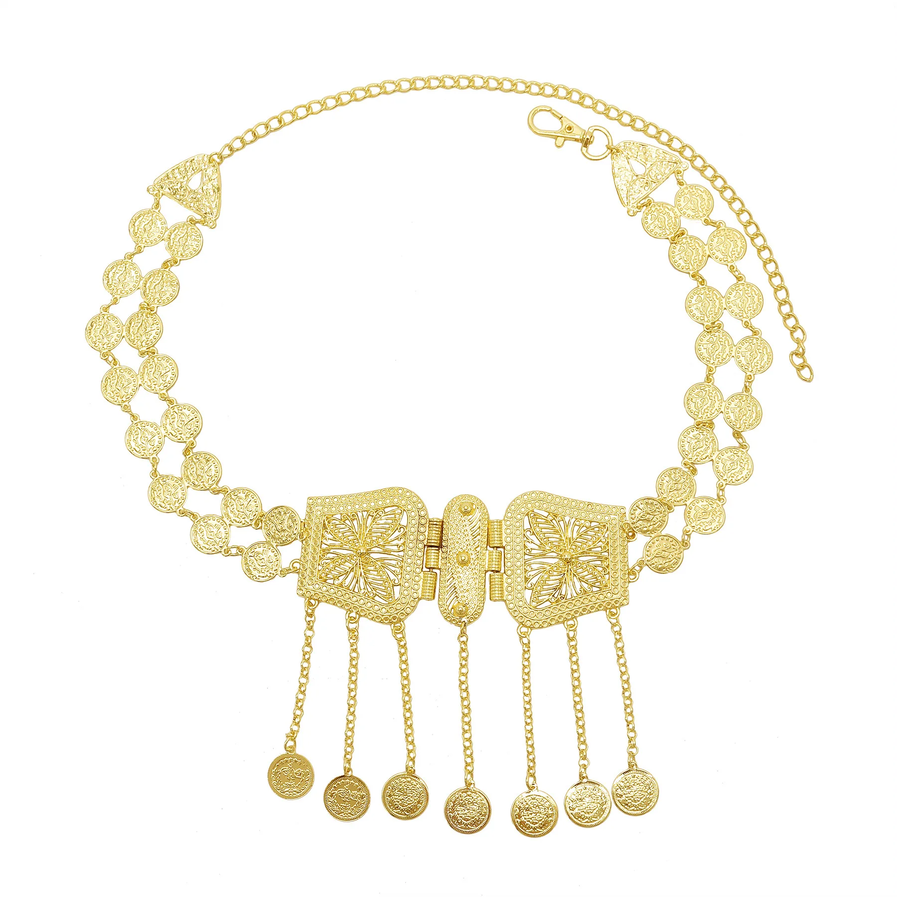 

Bohemian Folk Wind Alloy Coin Hollow-out Tassel Waist Chain Female Dance Waist Chain Moroccan Chic Robe Wedding Body Jewelry