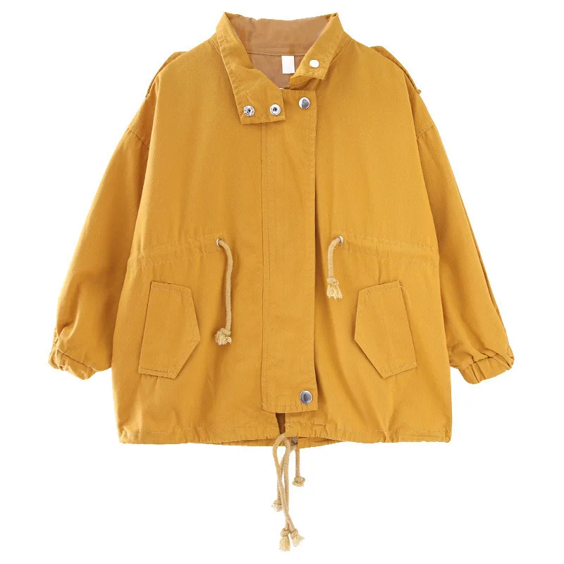 

Spring Autumn Loose Kids Jackets Elastic Waistband Casual Girls Coats Zipper Solid Color Children Windbreaker Clothing 5-14T