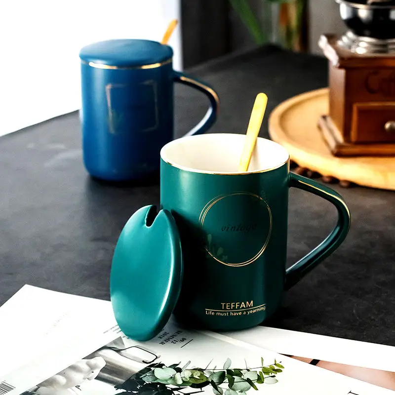 Кружка в скандинавском стиле с крышкой и ложкой пара чашек керамическая чашка