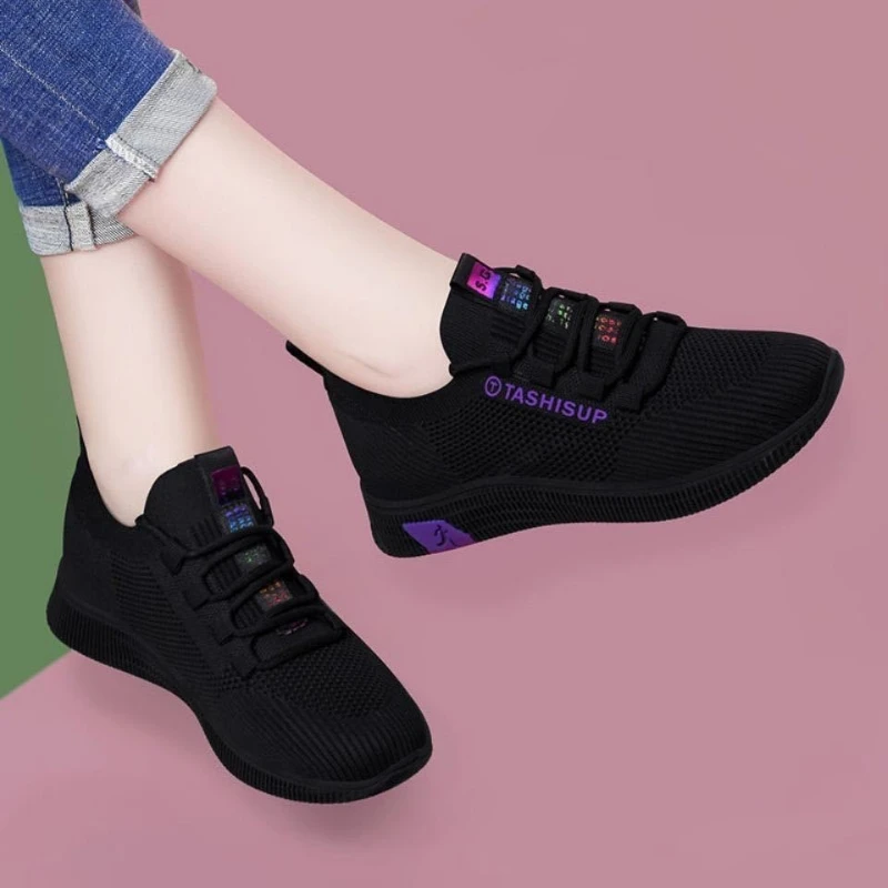 

Spring/Fall 2021 New Casual Women's Shoes Sneakers Women's Mesh Surface Breathable Flat Single Black Shoes