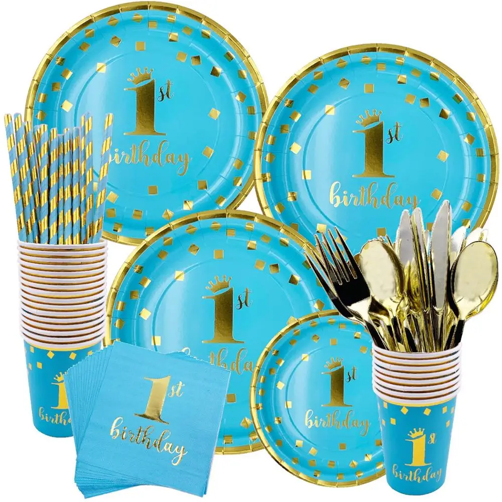 Детские 1st на день рождения одноразовая посуда розовый синий Салфетка под