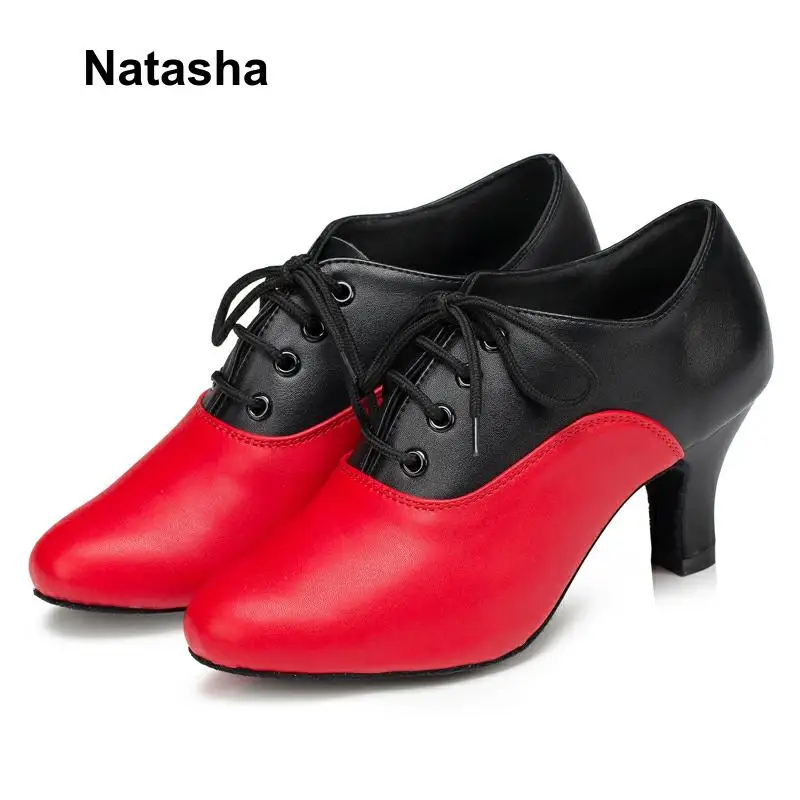 Танцевальные туфли из натуральной кожи красного и черного цвета|Обувь для