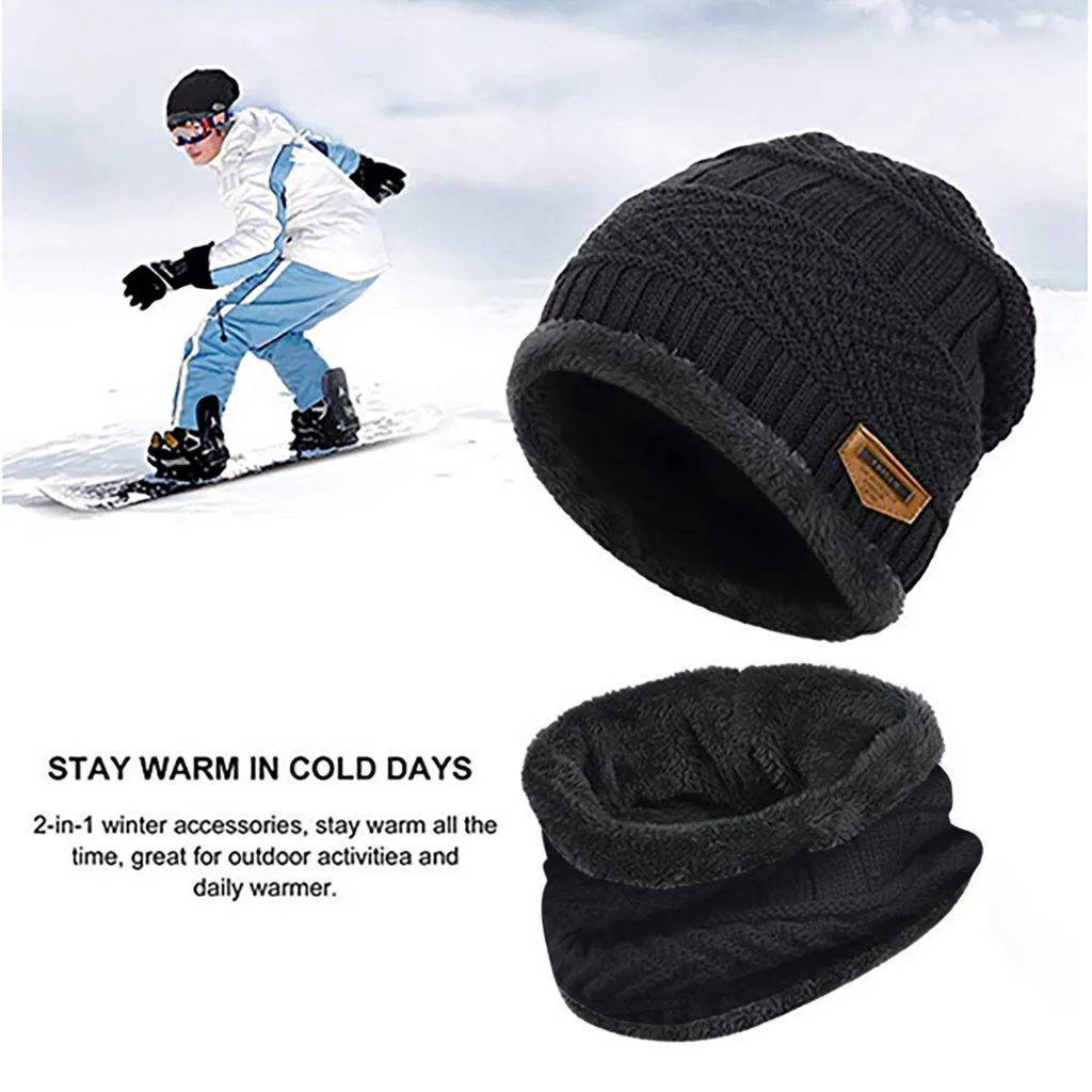 

Women Men Warm Beanie Winter Thicken Hat And Scarf Two-Piece Adjustable Outdoor Knit Windproof Dust-proof Hedging Cap