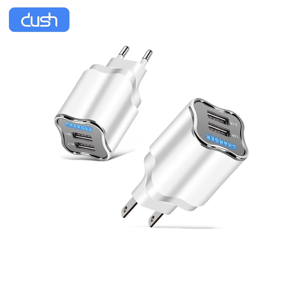 Быстрое зарядное устройство для телефона DUSH EU US 2.1A 2 USB портативное мобильного iPhone