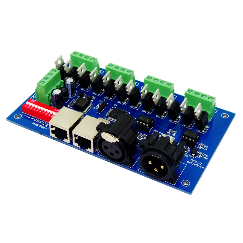 

12CH LED Constant Voltage Plate Common Anode Controller DMX512 Decoder WS-DMX-12CH DC12-24V 24A XRL 3P RJ45 LED Controller