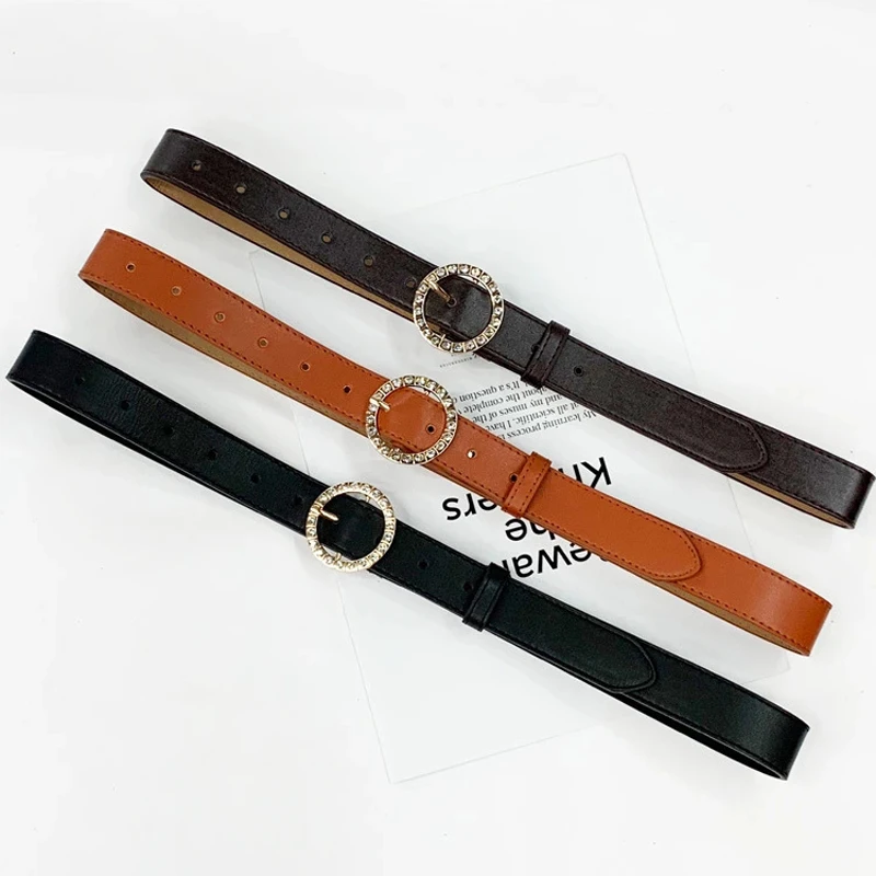 

Simple ladies belt, round metal buckle pin, fashion youth casual jeans belt, tighten all-match lightweight decorative belt