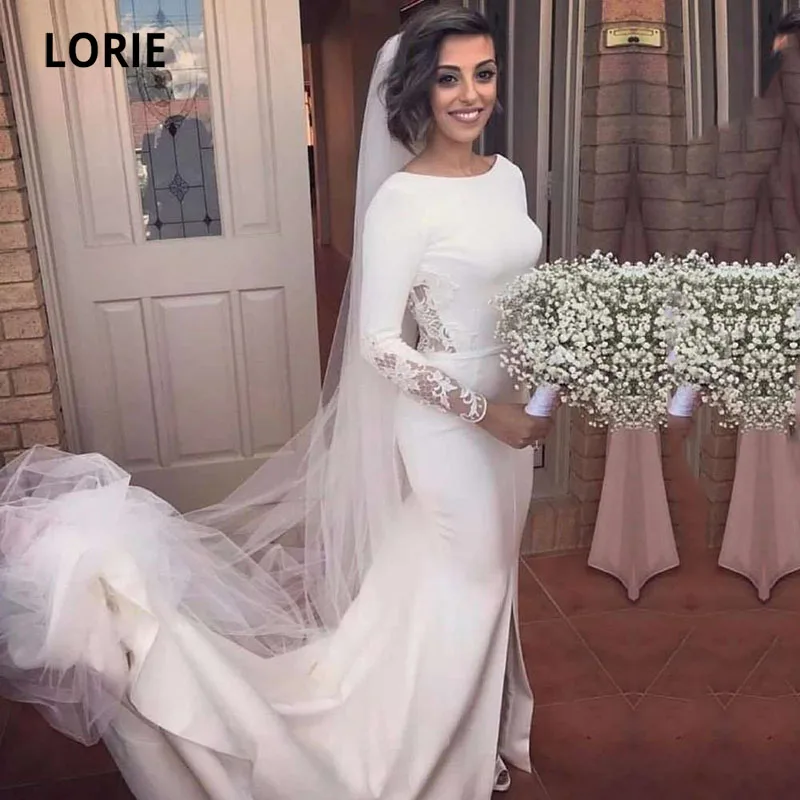 

LORIE Mermaid Wedding Dresses with Long Sleeves Cut Out Lace Stretchy White Ivory Sexy Wedding Gown Custom Made Bride Dress