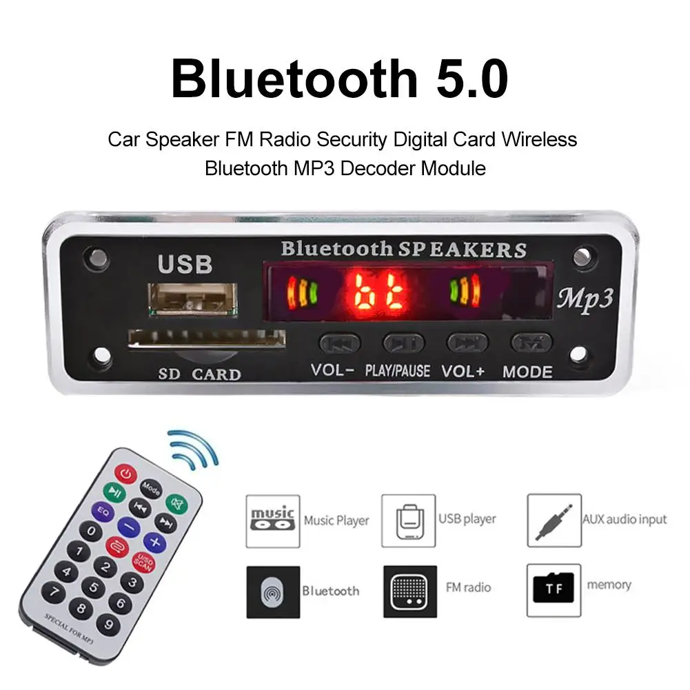 Wireless Bluetooth 5.0 12V MP3 WMA Decoder Board Audio Module Support USB SD AUX FM Radio For Car accessories | Электроника