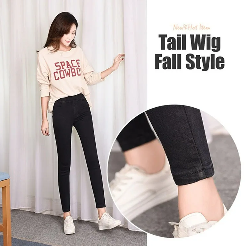 

YILINHAN Women's Elastic High Waist Skinny Jeans Plus Size Fashion Women Black Blue Pocket Mom Jeans Skinny Stretch Denim Pants