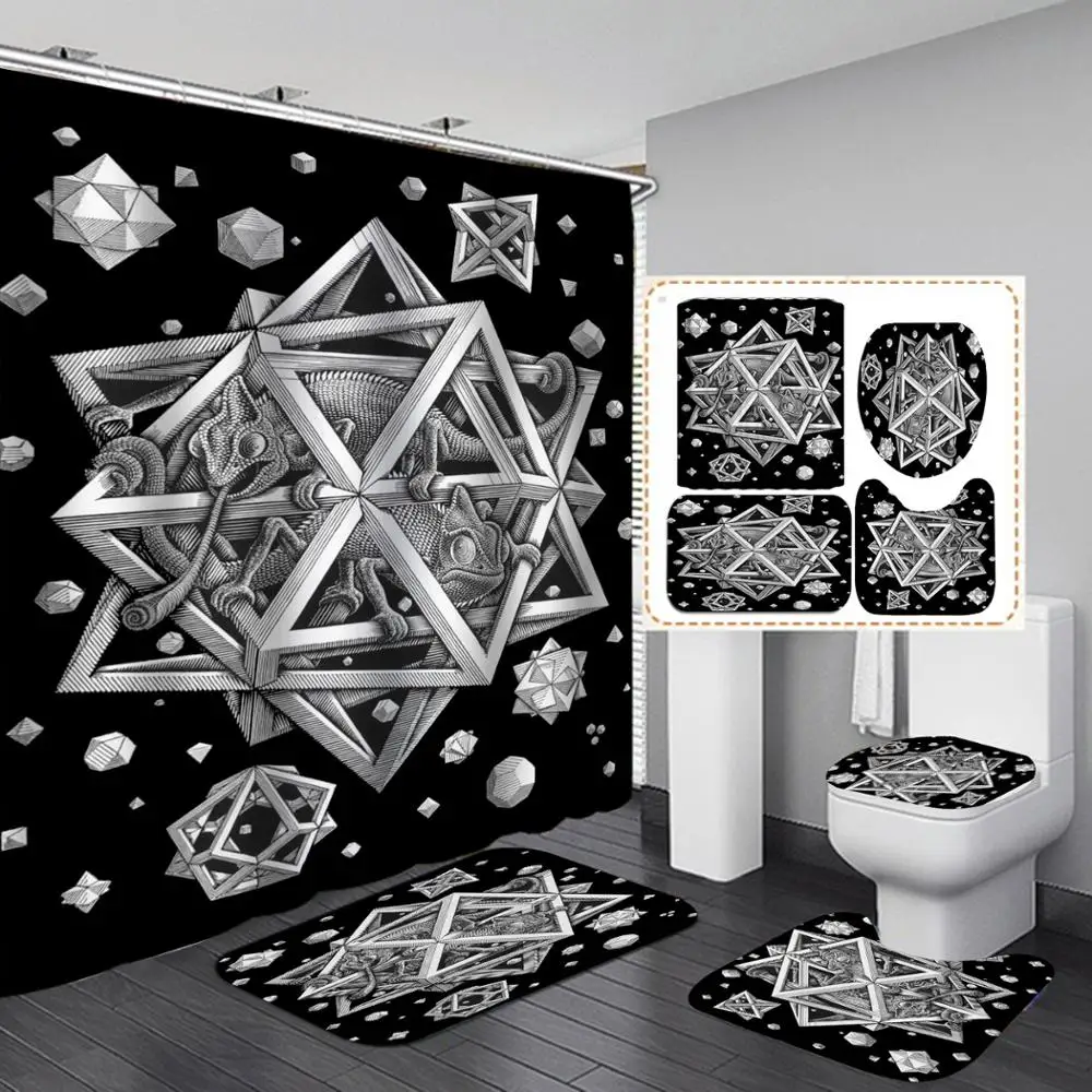 Periodic Table of Elements Shower Curtain 4 Piece Carpet Cover Toilet Bath Mat Pad Set Bathroom with 12 Hooks | Дом и сад