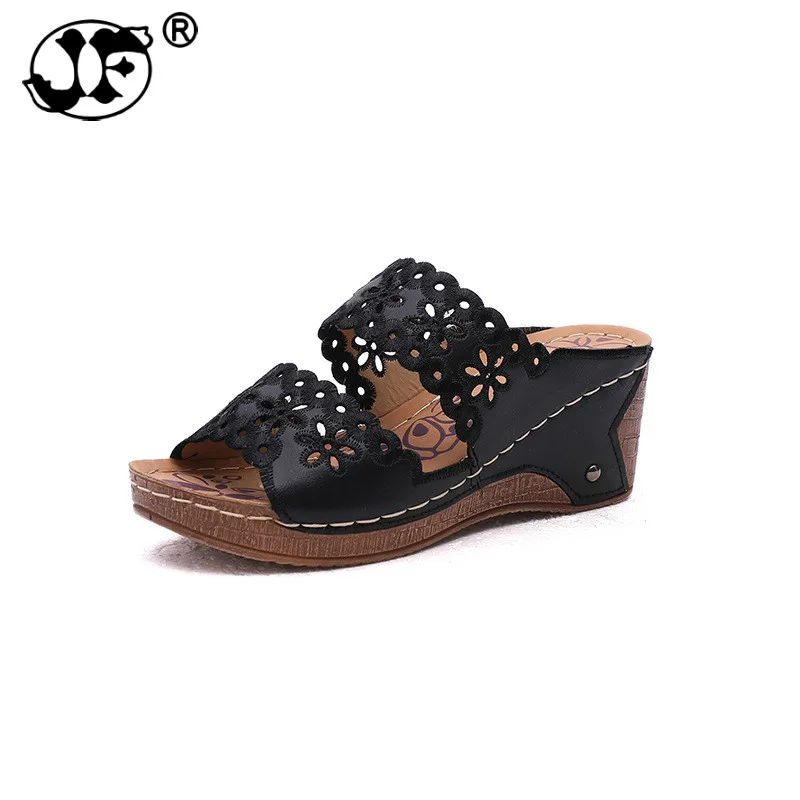 

Women's Fashion Casual Hollow Out High Heels Thick Platforms Shoes Female Slippers Women Casual Slippers Solid Hollow out2019