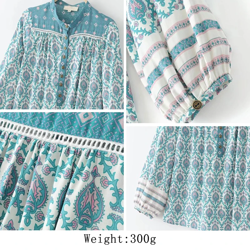 

HStar 2020 bohemian printed blouse women shirt casual single breasted long sleeve shirt female loose tops blusas