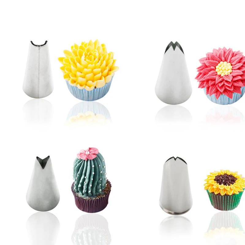 С рисунком цветов и листьев насадки для выдавливания крема в виде роз 5 шт.