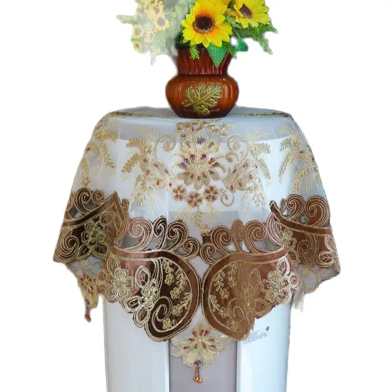 

Европейская кружевная сетчатая скатерть с блестками, скатерть с вышивкой в виде цветов для столового, чайного столика, ткань для кухни, Рожд...