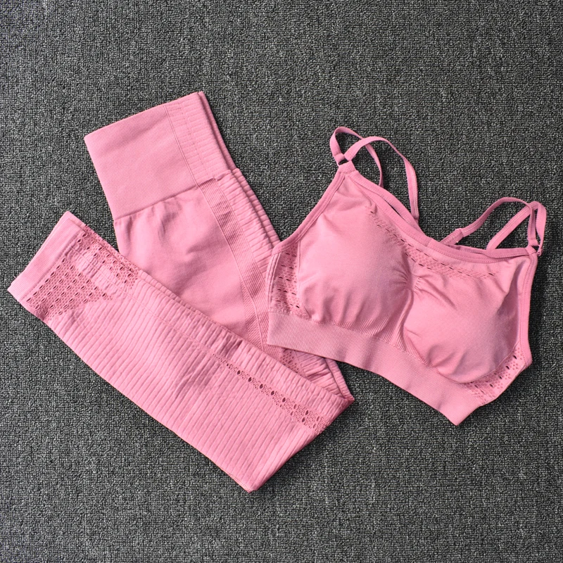 Женский бесшовный спортивный костюм для йоги комплект из 2 предметов спортивная