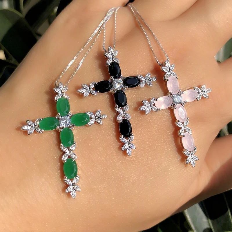 Роскошное ожерелье с разноцветным крестом для женщин круглый белый кубический