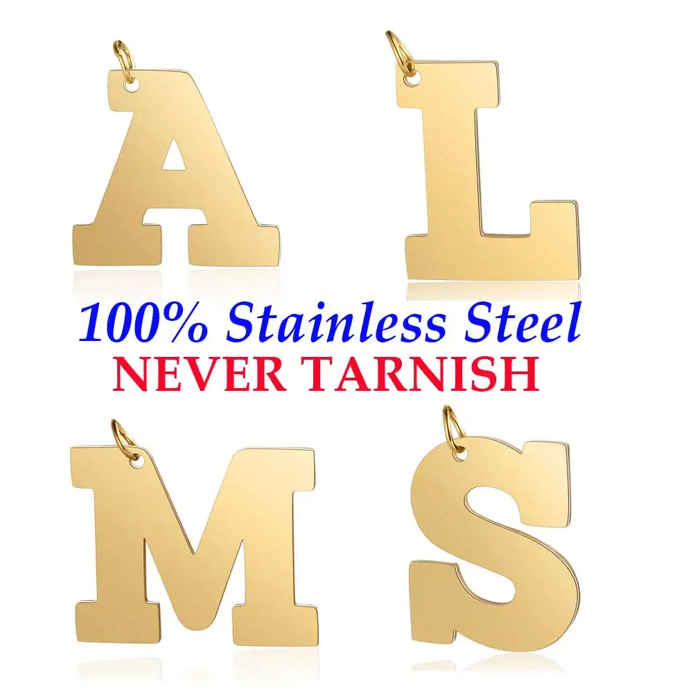 

Большой алфавит, искусственное золото, полная подвеска, оптовая продажа, 100% нержавеющая сталь AAAAA A-Z DIY Ювелирная фурнитура, подвеска