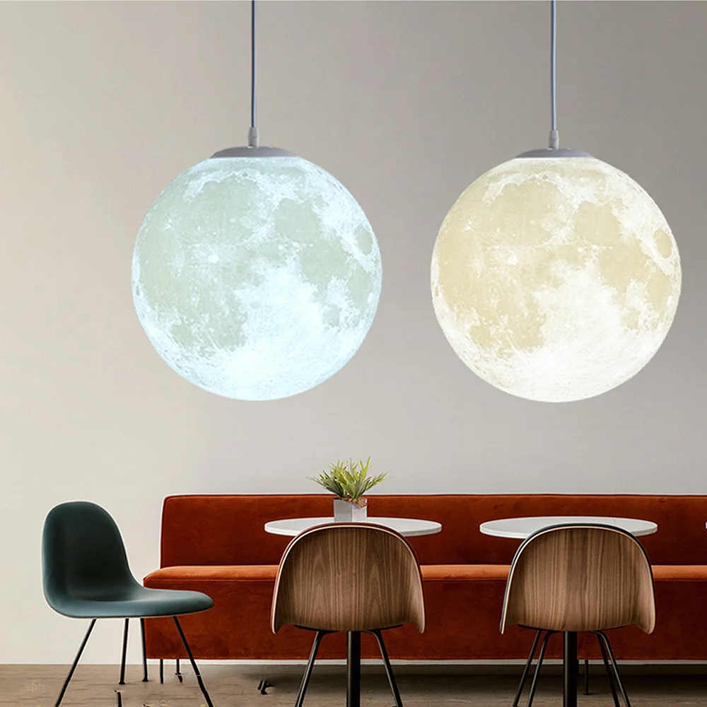 

3D Print Moon Pendant Lights Novelty Creative Atmosphere Light 18W AC110-220V Moon Hanging Lamp For Bedroom Home Decoration