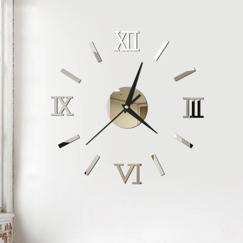 

3D Wall Clock Mirror Wall Stickers Creative DIY Wall Clocks Removable Art Decal Sticker Home Decor Living Room Roman Small