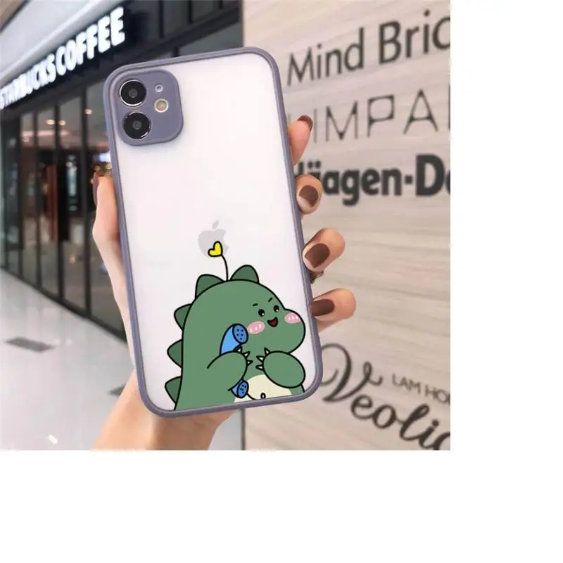

Cute Cartoon Animal Dinosaur Couple Phone Case For iPhone 12 11 Mini Pro XR XS Max 7 8 Plus X Matte transparent Gray Back Cover