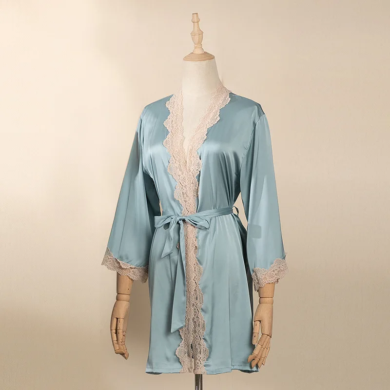 

Women Summer Robe Kimono Gown Lace Trim Sleepwear Nightdress Loose Casual Home Dress Sexy Above Knee Patchwork Nightwear