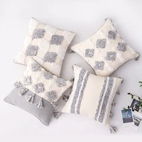 nordic tufted cushion 4545cm cotton wool embroidered sofa waist pillowcover bohemian tassel throw pillows decor home
