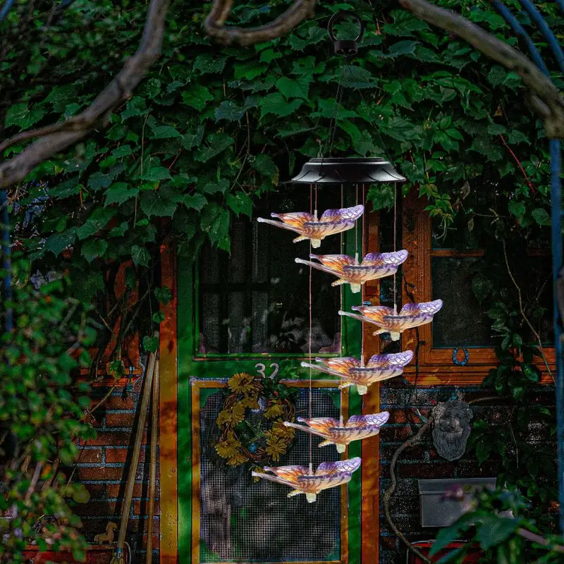 

LED Solar Butterfly Wind Chime Light Waterproof Garden Garland Hanging Lights Christmas Holiday Outdoor Solar Lamp Decor