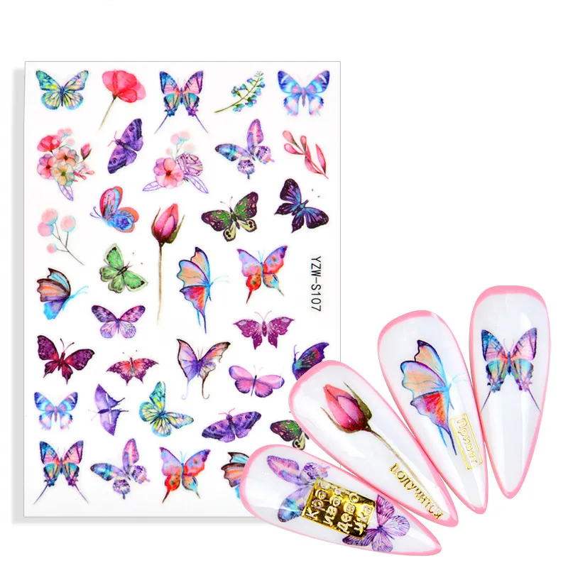 

2021 New Butterflies Designs Nails Art Manicure Stickers Blue Black Decals Spring Theme Flowers Nail Decoration DIY Manicure