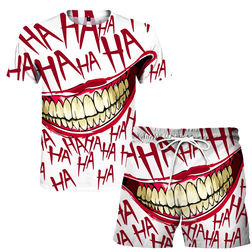 

Horror clown pattern men's short-sleeved sports suit 3D printing hip-hop fashion men's and women's summer sportswear