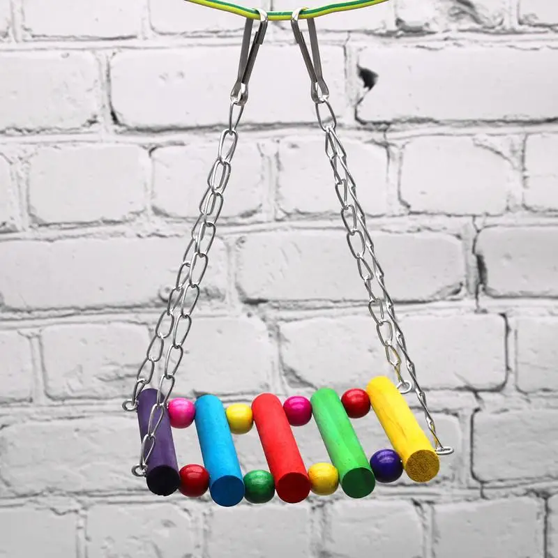

Natural Wooden Parrots Swing Toy Colorful Bead Bite-Resistant Chew Toy Bird Perch Toy Parakeet Cage Accessories Pet Supplies