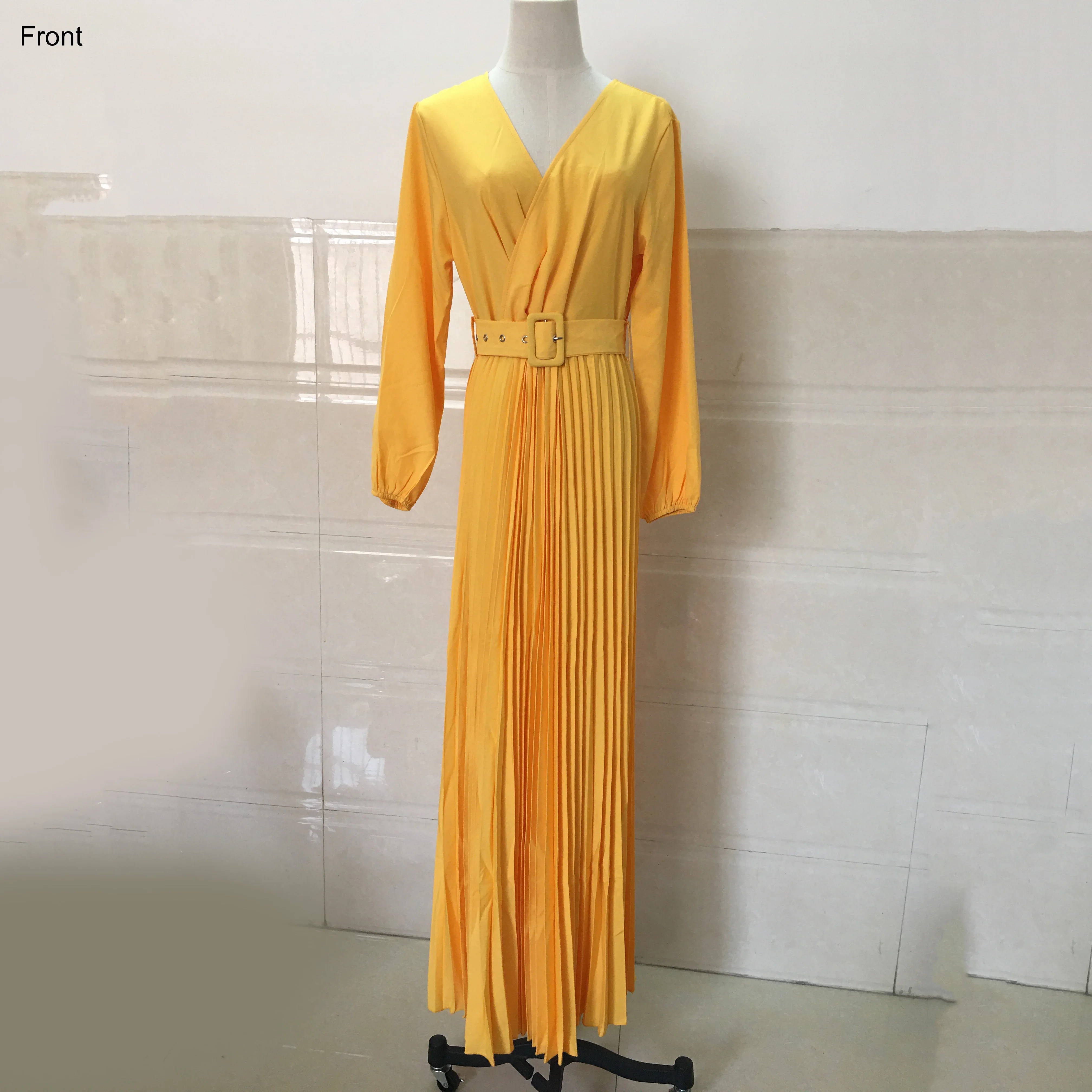 Женское шифоновое плиссированное платье желтое элегантное вечернее длинное в