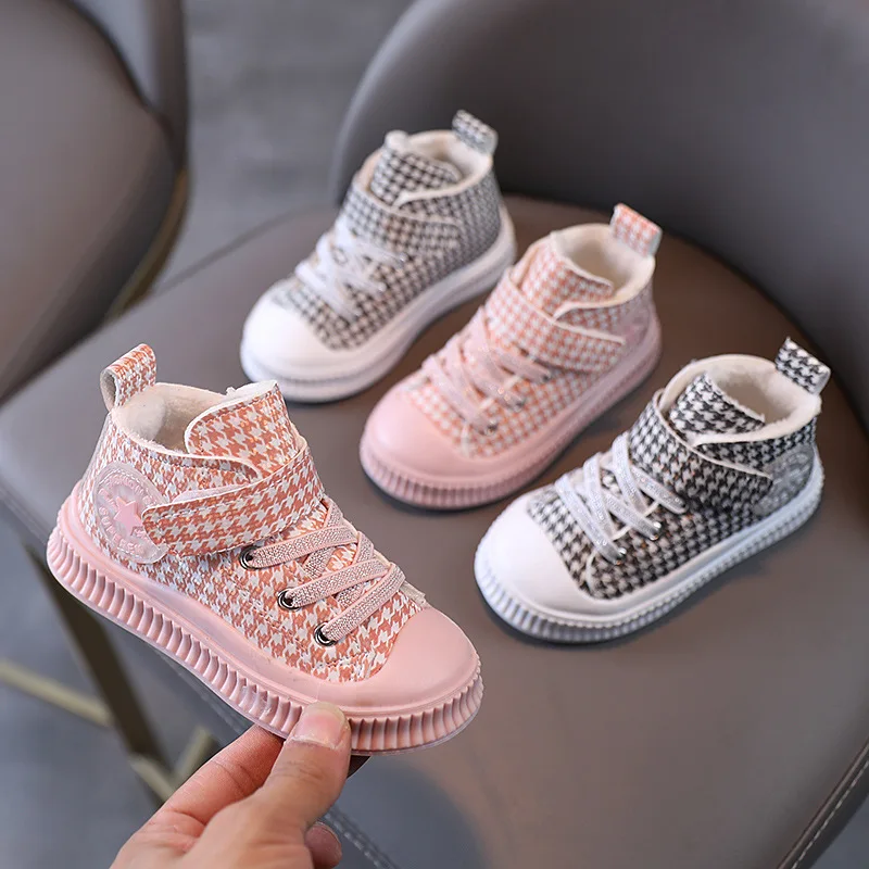 

KINE PANDA Kids Cotton-padded Shoes Winter Baby Sneakers Girls tenis infantil Boys Children's Shoes Star Mark Houndstooth