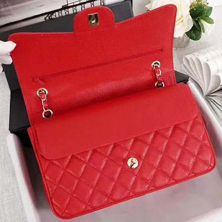 Luxury Handbag Bag For Women Genuine Leather Shoulder Bags Top Quality Fashion Design Lady's Crossbody Quilted Flap Bag Purse - Цвет: red gold chain