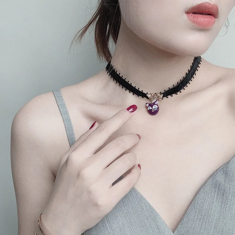 Женское ажурное ожерелье Sansummer богемное кружевное с черным котом жемчужинами и