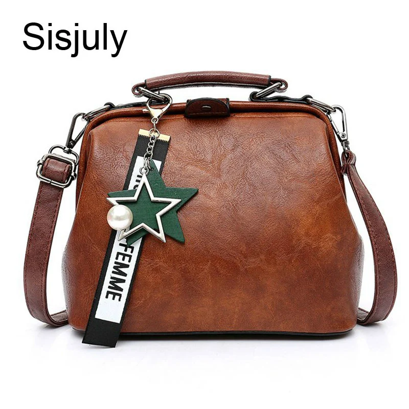 Женская кожаная сумка Sisjuly повседневная брендовая через плечо с жемчужинами