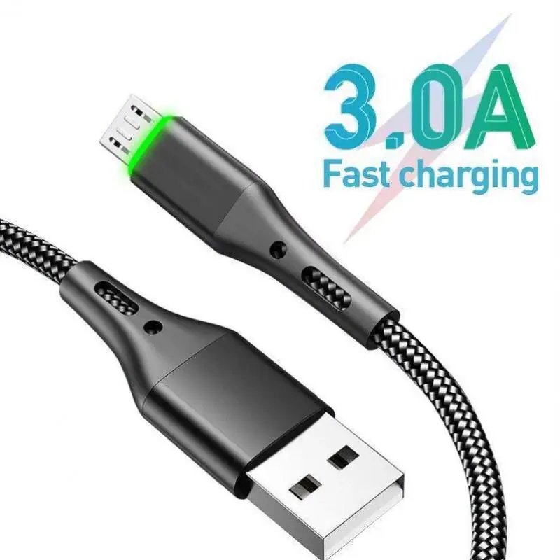 

Led Light 1m 2m 3m 3A Type C Micro Usb Cable Fast Charging For iphone Samsung S21Android Mobile Phone Cord Wire Sync Data