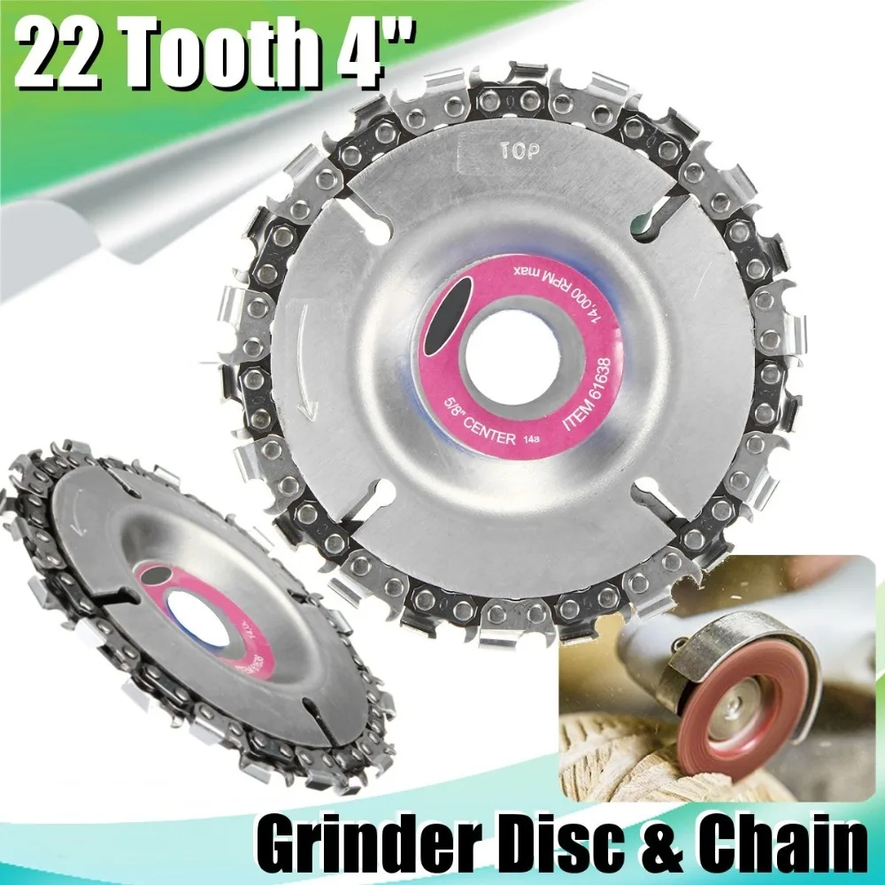

JUSTINLAU 100MM/4 Inch Grinder Disc and Chain 22 Tooth Fine Cut Chain Set For 100 115 Angle Grinder 5/8 Inch Center Hole
