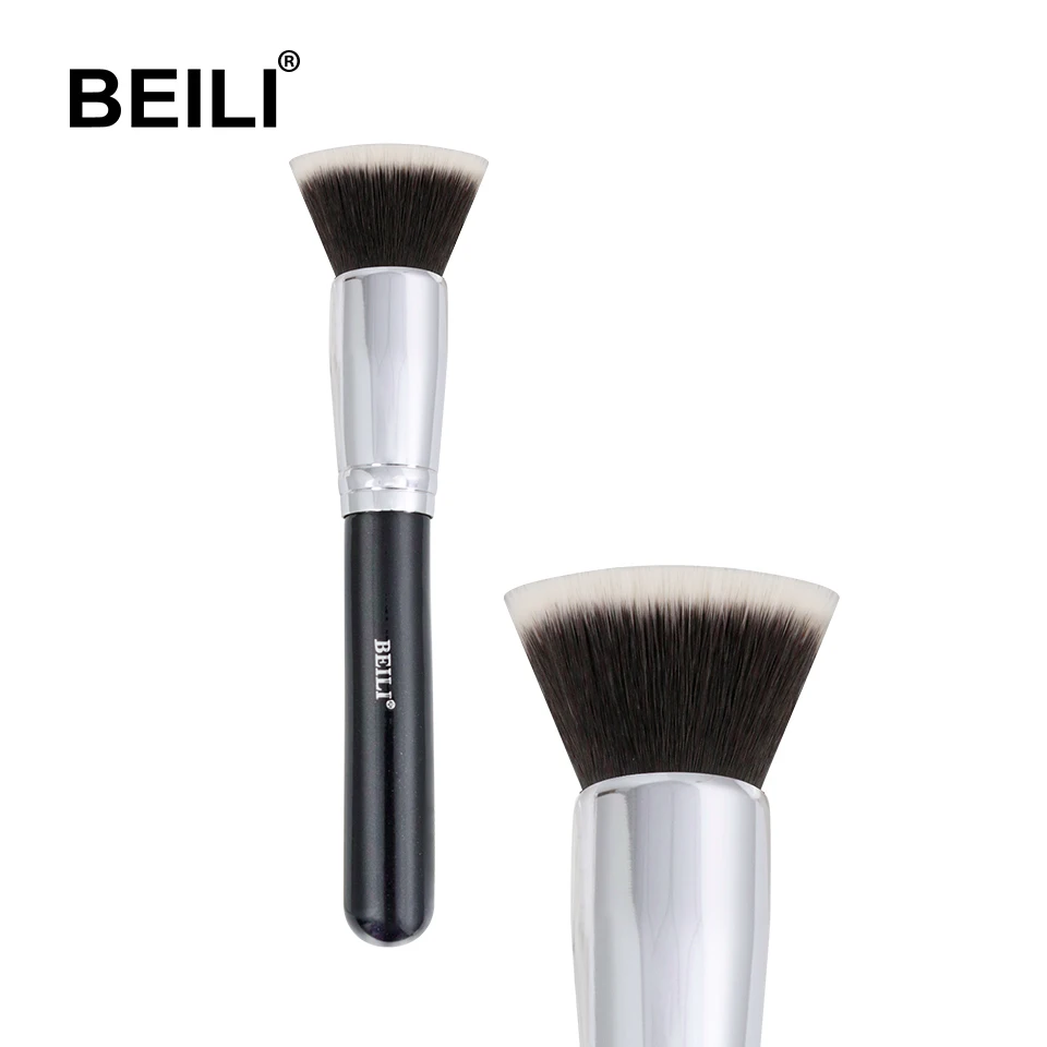 Black 104-Foundation BEILI основа для макияжа, плоский контур, крем, пудра, румяна, форма лица, одиночные синтетические волосы, черные кисти для макияжа - Handle Color: Black 104-Foundation
