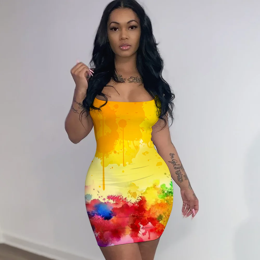 

Облегающее мини-платье Tie Dye, сексуальные наряды с открытыми плечами для дня рождения для женщин, праздничная одежда, уличные платья, ночная ...