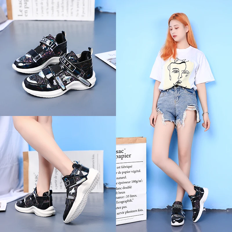 2020 весенние женские кроссовки на массивном каблуке яркие блестящие