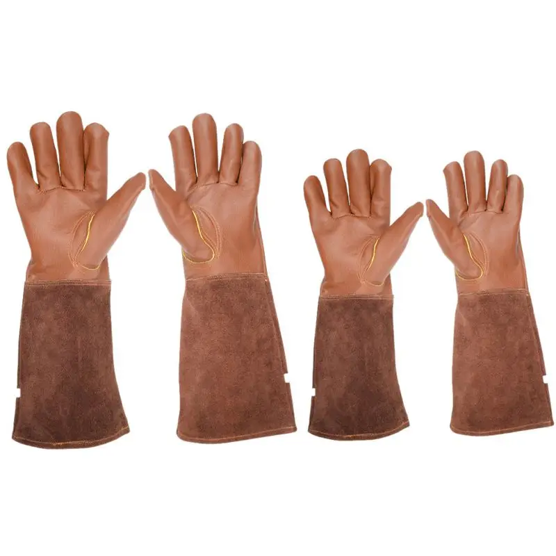 

2 Pair Rose Pruning Gloves For Men And Women Extra Long Breathable Goatskin Leather Thorn Proof Gloves-M & S