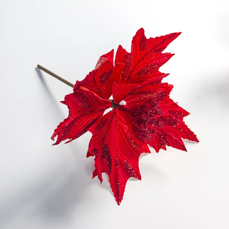 Искусственные с блестками кленовые листья Рождество Поддельные цветы